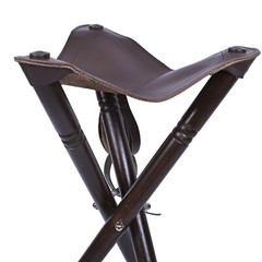 Outdoor Walking Stick Natural Wood Tripod Stool with Leather Seat Waking Cane
