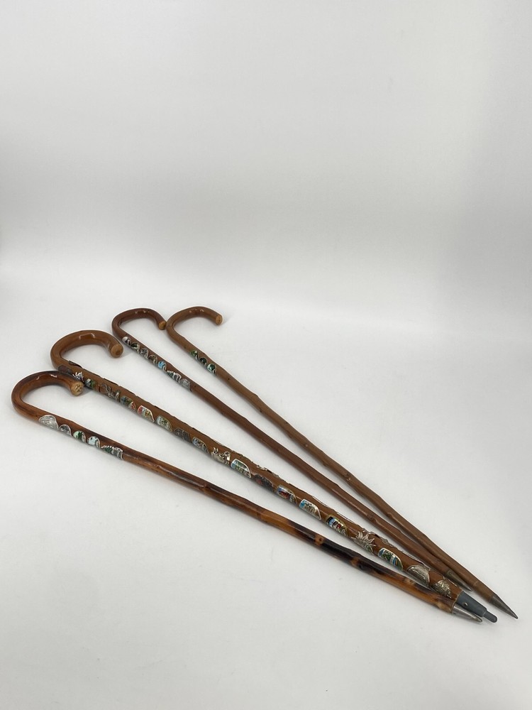 * 4 x WALKING STICK WALKING STICK ALPINE HIKING VINTAGE GERMANY AUSTRIA