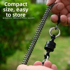 Spring Cord Magnetic Lanyard with Aluminum D Ring Clip for Camping Fishing Use