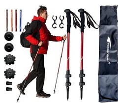 Trekking Poles – Lightweight 7075 Aluminum with Flip Lock & All EVAGrip-Red