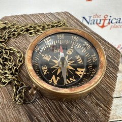Antique Finish Brass Compass, Small Open Face Pocket Compass, Necklace, Keychain