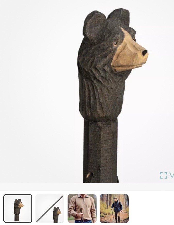Unique Hand Carved Wood BEAR HEAD Walking Hiking Stick 48”