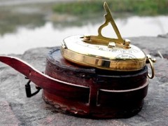 Vintage Brass Polished Finish 3” Sundial Compass | Leather Case | Nautical Gift