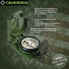 Cammenga Model 3H Tritium Lensatic Compass Olive Drab US Army Issue Pouch..