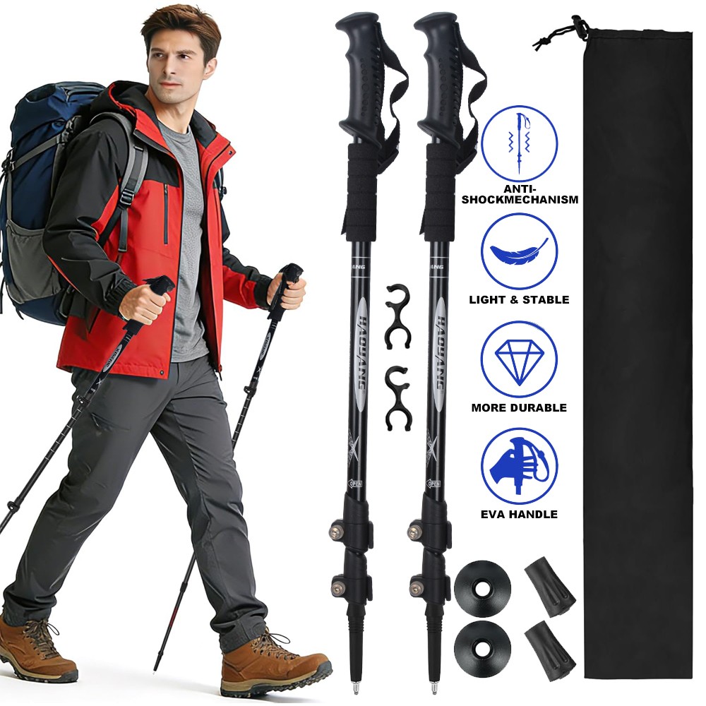 2X Adjustable Hiking Poles Lightweight Aluminum Walking Sticks Nordic Alpenstock