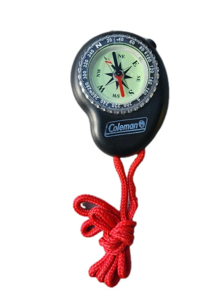 Coleman Compass with LED Light, Red Lanyard, Hiking, Camping EUC Free Shipping
