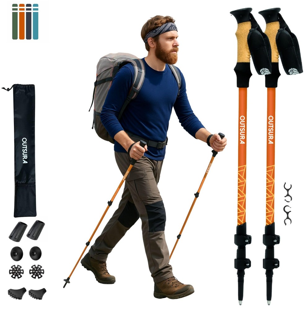 Aluminium Trekking Poles for Hiking w/Cork Grip & Quick Lock – Lightweight Co…