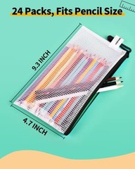 Pencil Pouch 24PCS, 9.3″ x 4.7″ Mesh Zipper Pouches for A6-9.3″ x 4.7″in Black