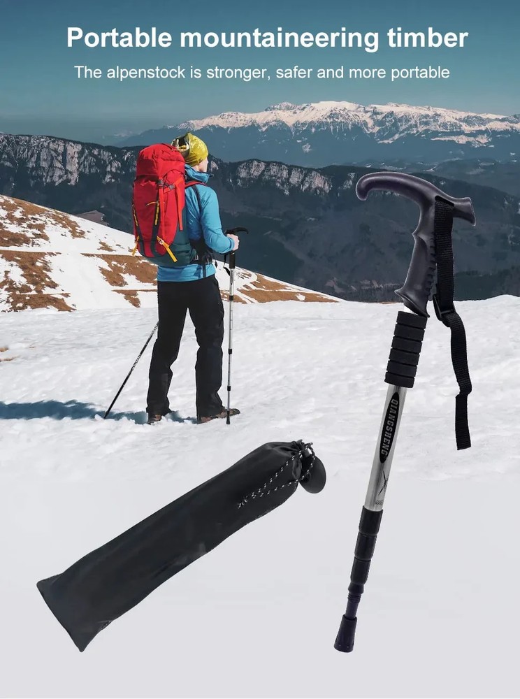 Portable Folding Trekking Pole Alpenstock Adjustable Height Lightweight Hiking W