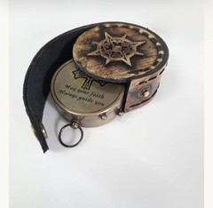 Personalized Brass Pocket Compass with Leather Case Christian Engraved Baptism