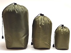 Lightweight 3-pk OD Green 40D Ripstop Waterproof Sil-Nylon Stuffsacks COMBO