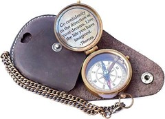 Thoreau Go Confidently Quote Engraved Nautical Compass With Stamped Leather Gift