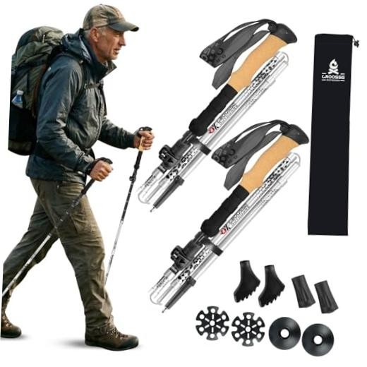 Collapsible Trekking Poles for Hiking – Lightweight Adjustable Aluminum Black