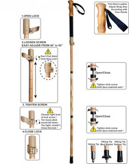 Wood Trekking Pole Hiking Walking Stick – Adjustable Folding Cane Beech Handle