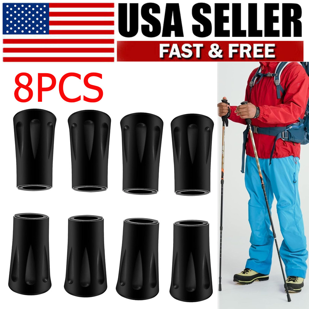 8Pcs Trekking Pole Tips Replacement Protectors Rubber Feet for Hiking Black