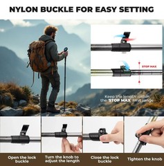 Qunature Foldable Lightweight Aluminum Trekking Pole with Adjustable Height&Grip