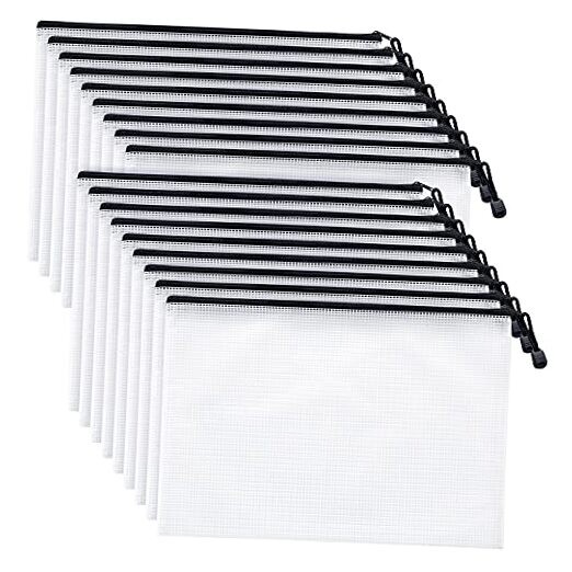 -USA – Mesh Zipper Pouch Document Bag – A4 Letter Size Pack – Clear 50 Black
