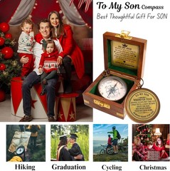 to My Son Engraved Brass Compass with Wooden Box – Inspirational Gift from Dad