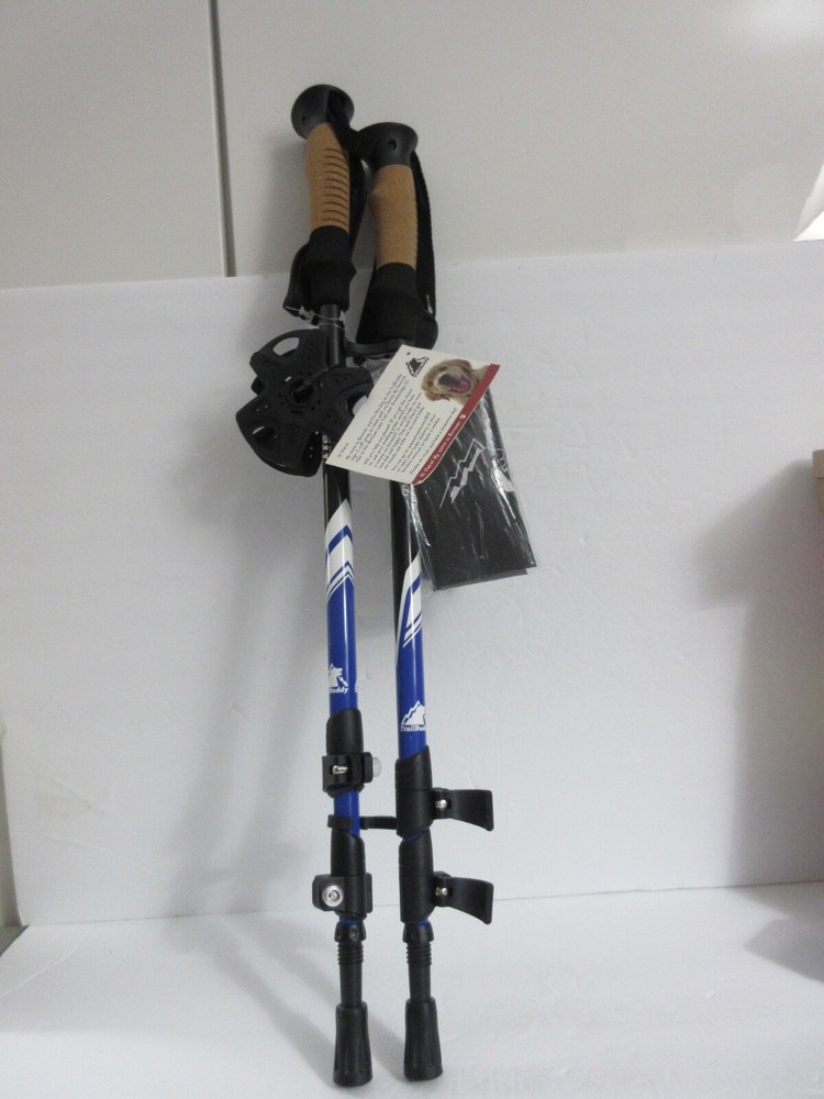 Trail Buddy Ultra Strong Aluminum Cork Trekking Poles BLUE Lightweight New + Bag