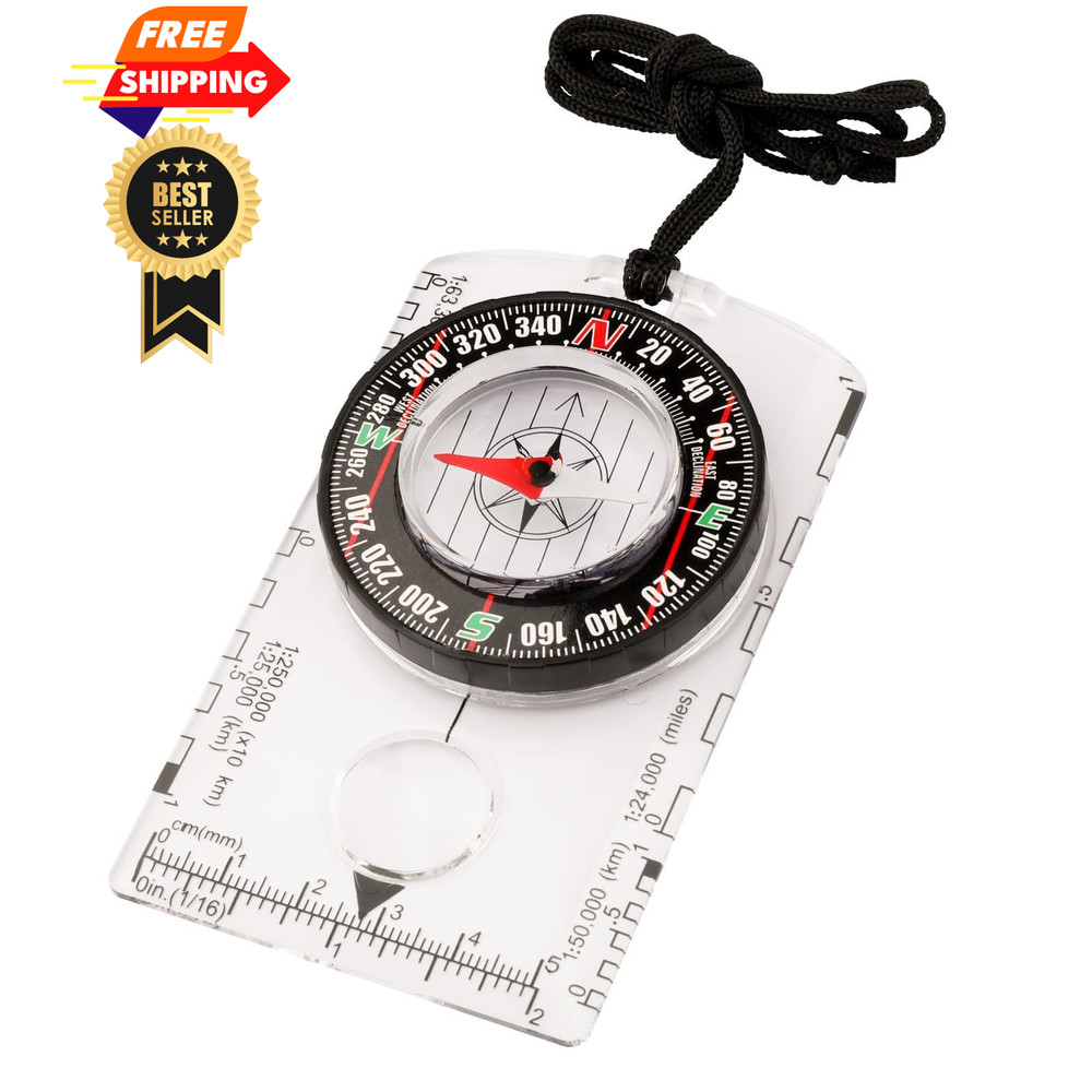 Magnetic Compass for Kids – Orienteering & Wilderness Middle-sized, clear