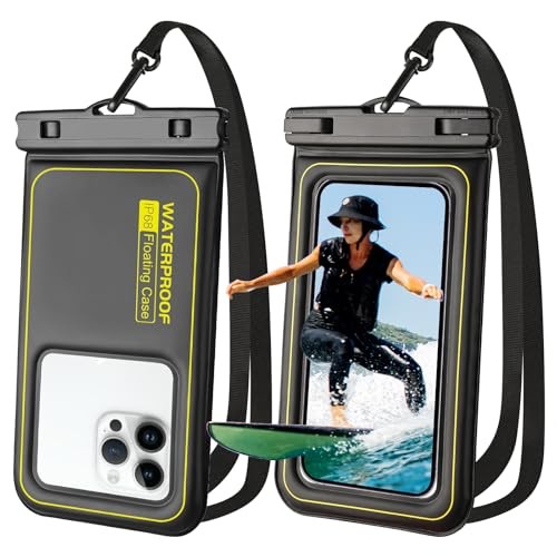 Waterproof Phone Pouch 2 Pack, IP68 Floating Waterproof Phone Case, Up to Black