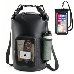 Waterproof Dry Bag with Bottle Holder & Mesh 20L Black – [Wirh Phone Pouch]