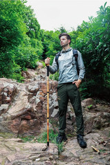Wood Trekking Pole Hiking Walking Stick – Adjustable Folding Cane Beech Handle