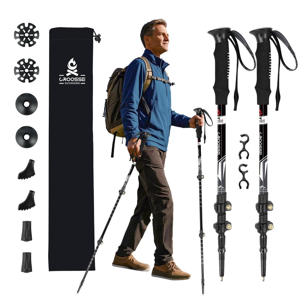 2 PCS Lightweight Collapsible Trekking Poles Adjustable Hiking Walking Stick