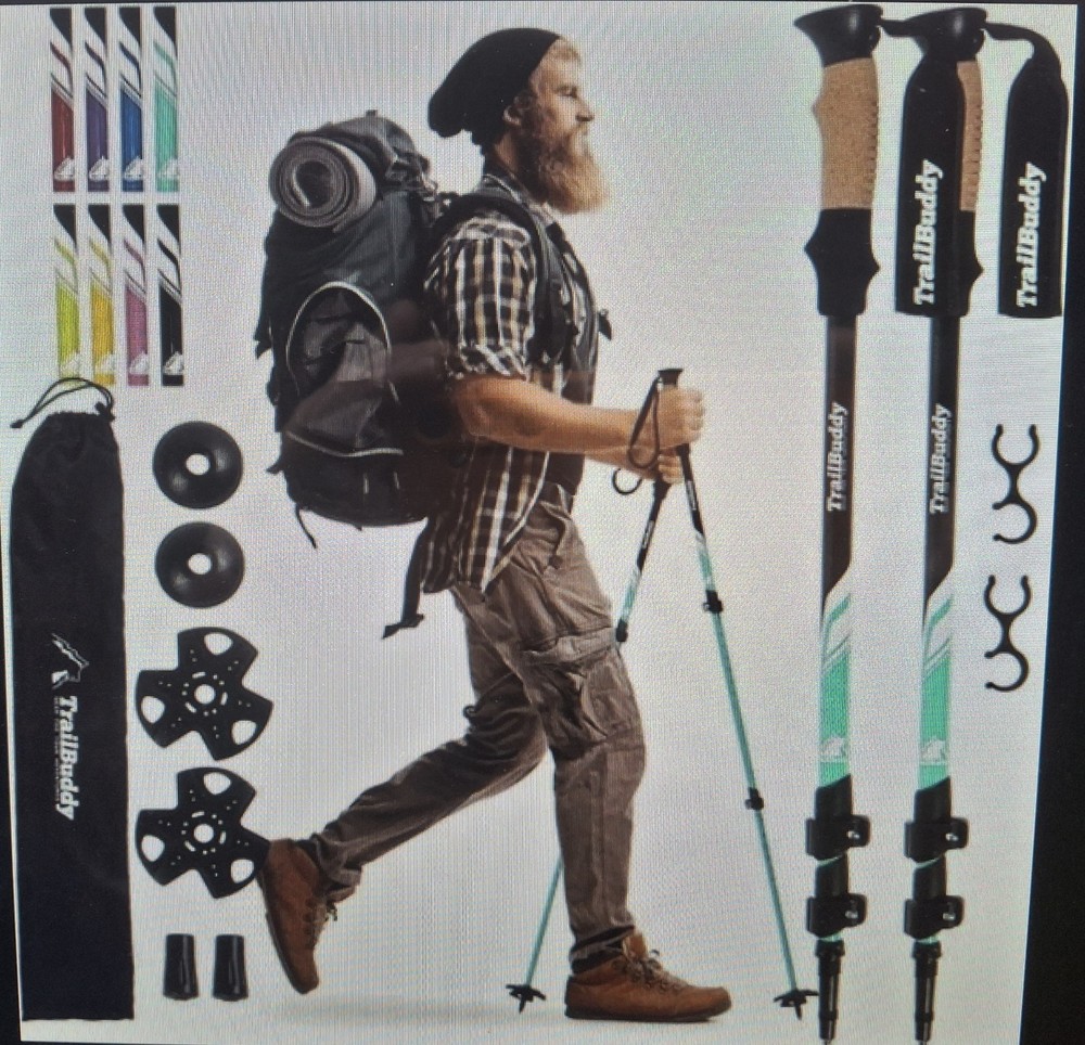 TrailBuddy Trekking Adjustable Hiking Poles Snowshoe & Backpacking,Spring Green