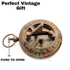 Brass Sundial Compass Vintage Pocket Style Nautical Antique Gift