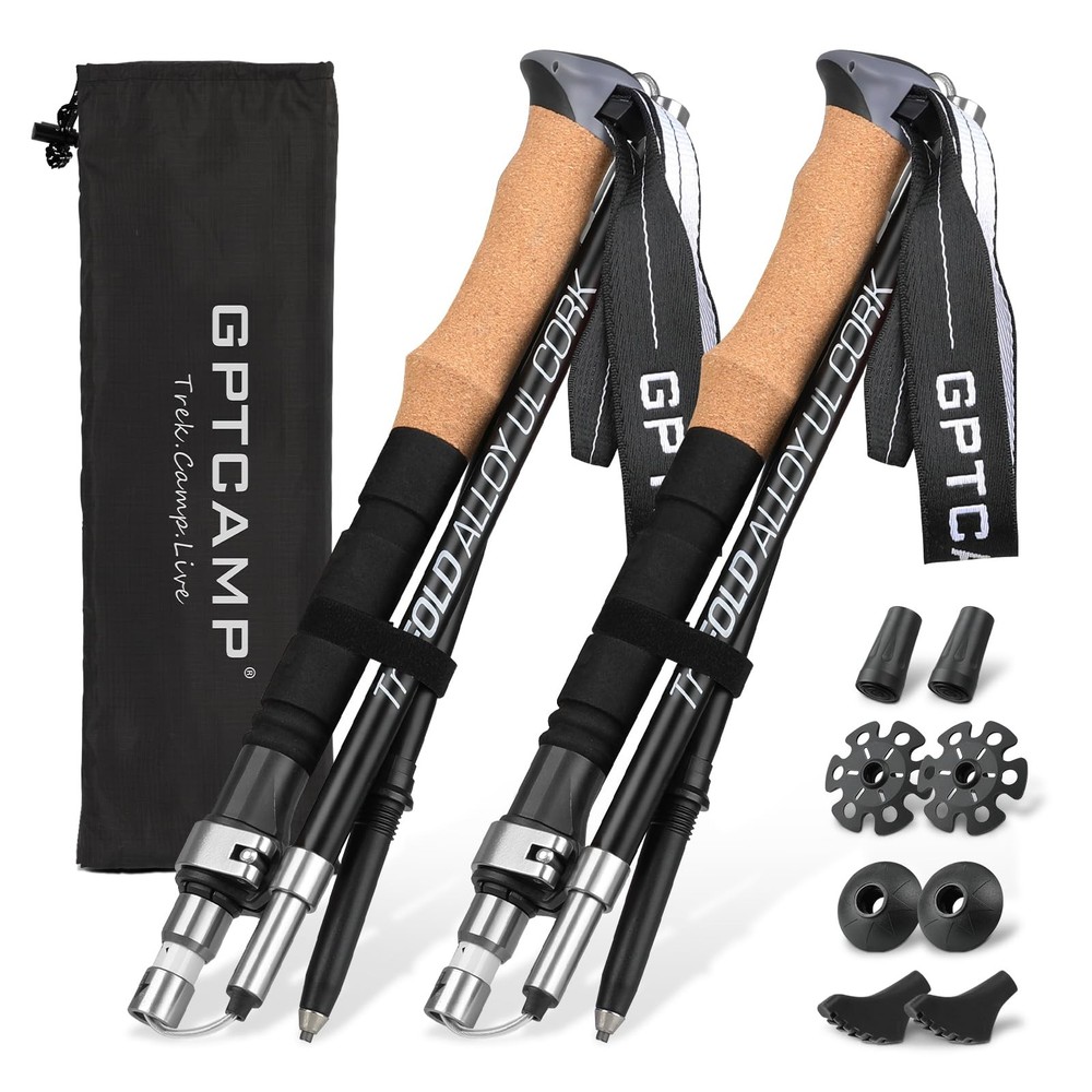 GPTCAMP Nordic Walking 115-135cm for taller person, Black Long (115-135cm)