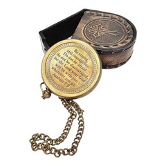Vintage-Style Brass Compass with Chain and Leather Case Be Strong & Courageous