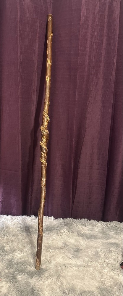 Hand Carved Wooden Walking Stick Staff Rustic Spiral Grip Hiking Cane Primitive