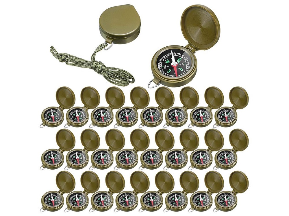 24 PACK CAMPING CAMPING HIKING MINI POCKET COMPASS WITH HANGING ROPE ARMY GREEN