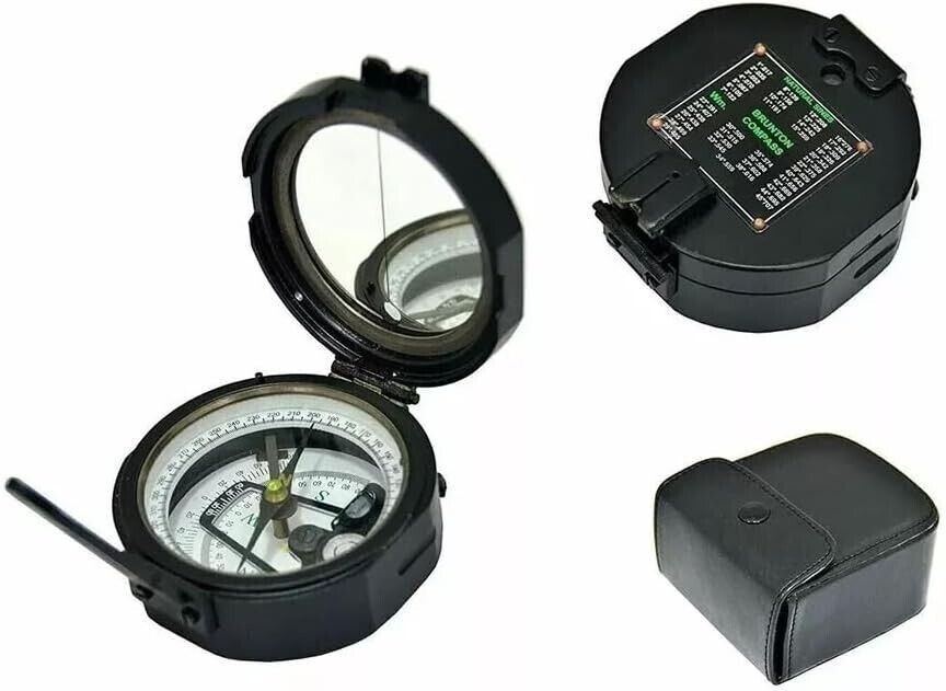 100% Working Brass Brunton Exploring Pocket Transit Compass with Leather Case