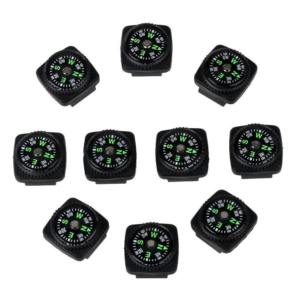 10Pk Hard Shell Liquid Filled Mini Button Compass for Outdoor Hiking Wrist Watch