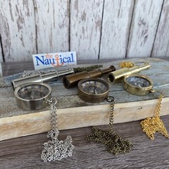 Brass Telescope & Compass Gift Set w/ Velvet Bag / Optional 27″ Chains -Necklace
