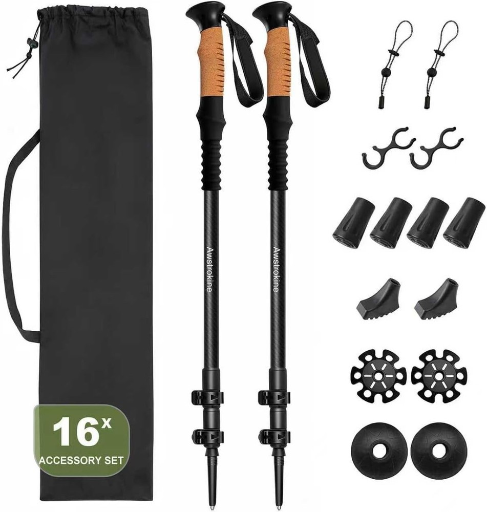 100% Carbon Fiber Hiking Trekking Poles Ultra Strong Carbon Hiking Sticks 2 Pcs
