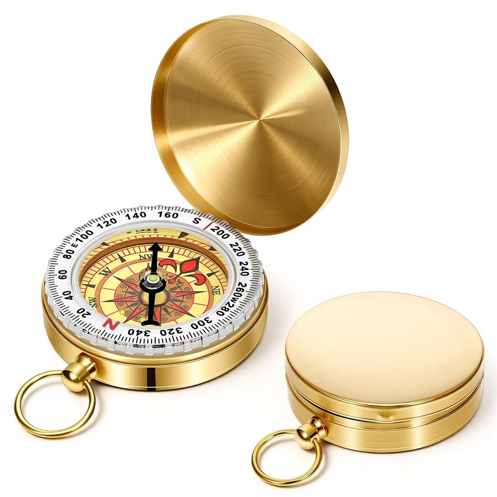Portable Brass Pocket Compass with Luminous Dial, Vintage Pocket Watch Compass