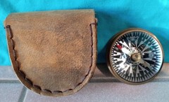 COMPASS BRASS GLASS w/LEATHER POUCH “You Are My True North” HIKING CAMPING