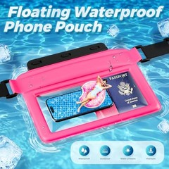 Large Floating Waterproof Phone Pouch with Adjustable Waist Strap, Water Pink