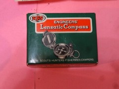 Vintage WSF Lensatic Engineer Compass #111 w/ Felt Pouch, Instructions & Box
