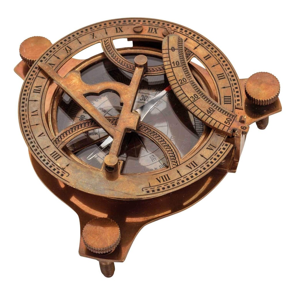 Antique Sundial Compass Replica Solid Brass Pocket Sundial West London
