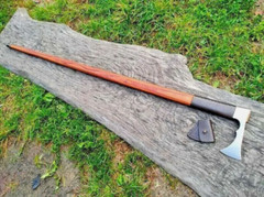 HANDMADE CARBON STEEL AXE WALKING STICK AXE ROSE WOOD HANDLE AXE WITH SHEATH