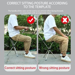 Outdoor Foldable Walking Stick Stool Lightweight Heavy Duty Steel Seat Elderly
