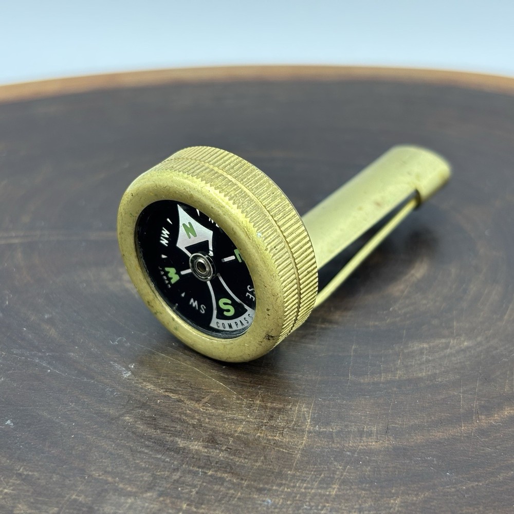 Brass Compass Belt Pin Style Vintage 2-1/2” Camping Hiking Outdoor Survival Tool