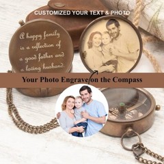 Personalized Photo Engraved Compass,Fathers Day Gift,Happy Family Photo Engraved