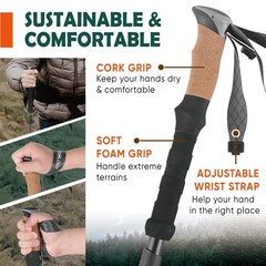 Lightweight Adjustable Trekking Poles with Cork Grip – Compact Hiking Sticks for
