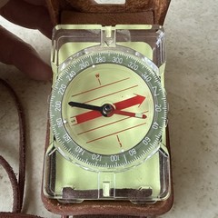 Vintage Acrylic Glass Compass w/ Mirrored Leather Case