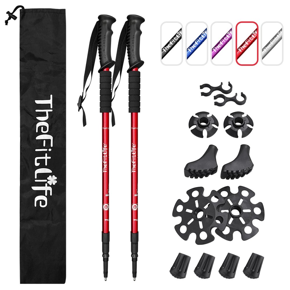 TheFitLife Nordic Walking Trekking From 26″ (65 cm) to 51.2″ (130 cm), Red